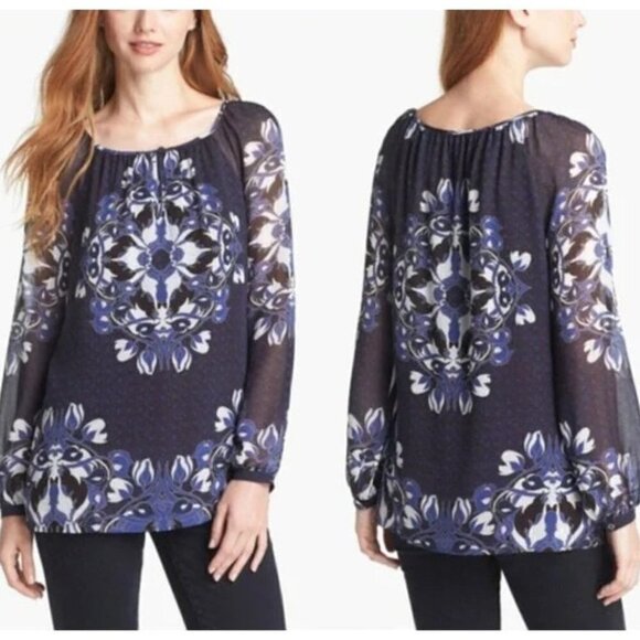TORY Burch | Lisa Silk Printed Top - Picture 1 of 9